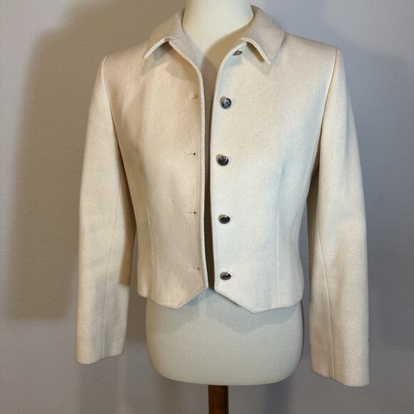 Vintage Pendleton Virgin Wool White Cropped Blazer Jacket Old Money Preppy Quiet - Picture 3 of 11